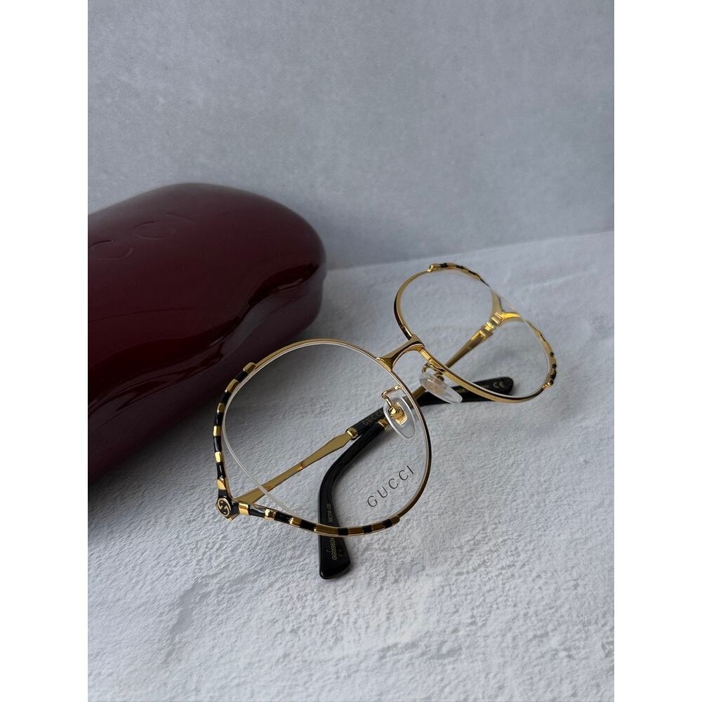 NEW Gucci GG0596OA Gold Black Round Eyeglasses Frames - Picture 4 of 9